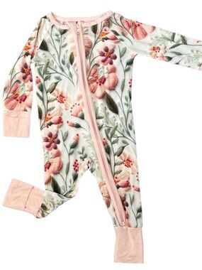 Miozing Imitation 3D Flowers Bamboo Baby Zippy Pajama 0-3 months.